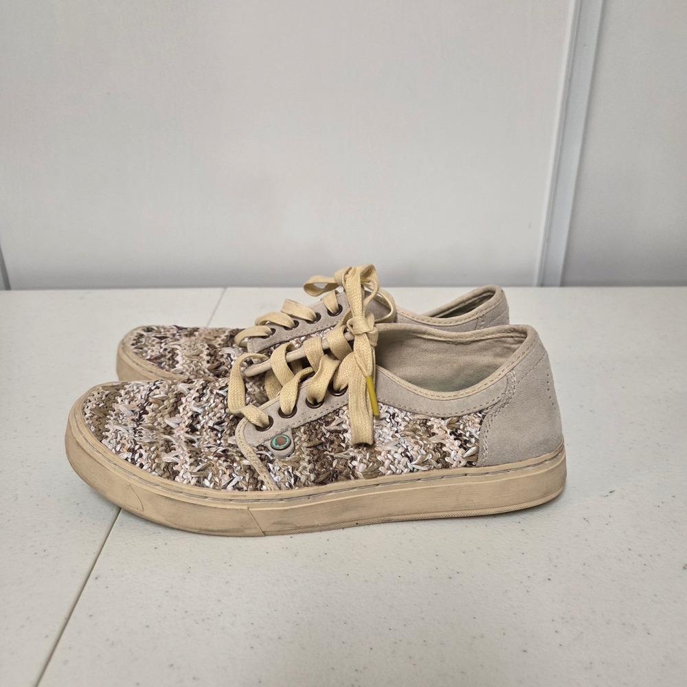 Satorisan Womens Woven Knit Suede Low Top Sneakers Beige Brown Size 38